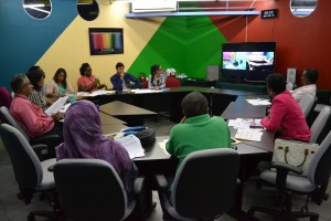 Staff from the San Fernando campus in discussion via video conferencing