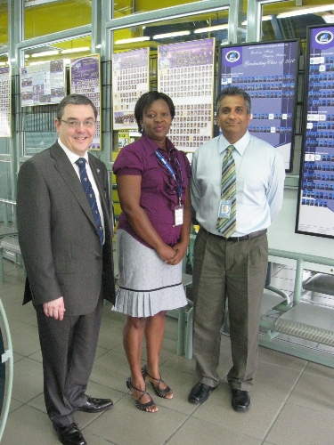 Professor Chapman of Heriot Watt University with Alicia Cameron, SBCS Trincity Branch Manager and Dr. Robin Maraj, SBCS Executive Director