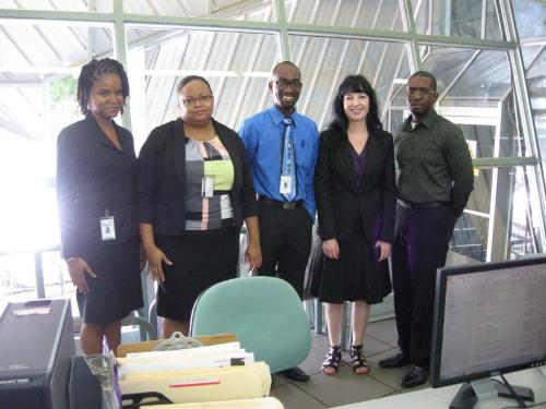 From left to right: Rhonda Aberdeen, Maria Thomas, Jonathan Felix (Administrative Team), Abigail Smith (Edexcel Standards Verifier) and Kevon Allen (Campus Manager)